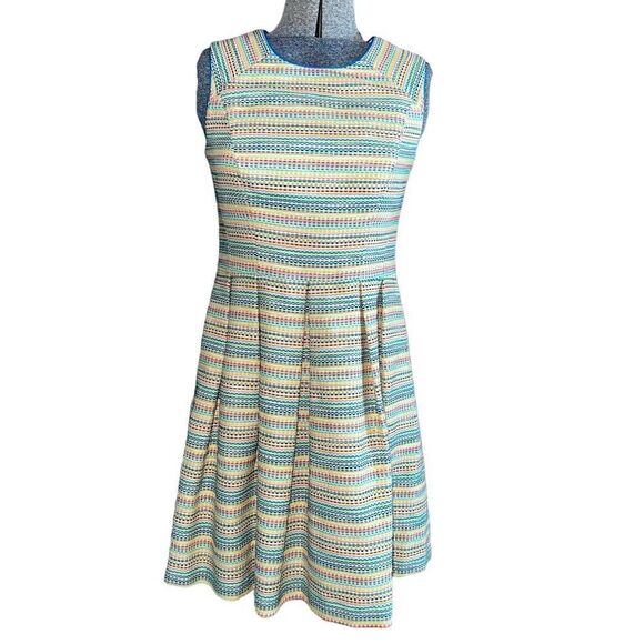 Shoshanna Prism Neon Pleated Fit and Flared Retro Dress - Picture 2 of 15